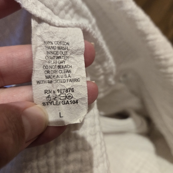 Comfy USA White Gauze Top Crepe Tie Front Blouse Vacation Beach Cotton Casual L - Picture 4 of 16